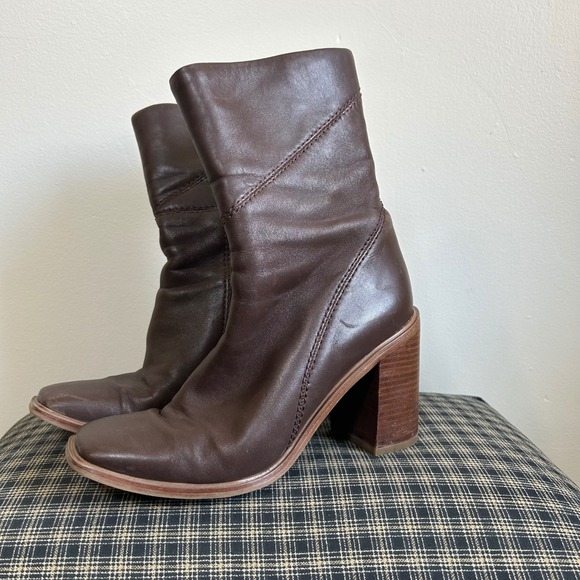 Franco Sarto Shoes - GUC Franco Sarto Leather‎ Ankle Boots Size 8.5 Brown Square Toe Block Heel
